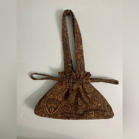 Vintage Drawstring Tapestry Handmade Bucket Shoulder bag Brown Paisley Fall - Picture 14 of 15